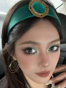 1pc Handmade Princess Style Wide Emerald Zirconia Headband, Casual Atmosphere Photo Props Hair Accessories Hairband