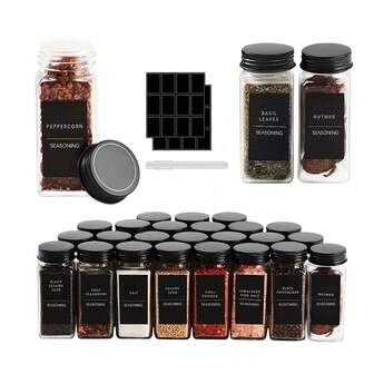 12pcs/24pcs Plastic Spice Jars, 5.6oz(~160g) Square Spice Containers, Reusable Salt And Pepper Shakers With Airtight Lids, Labels And Pens, For Spices, Herbs, Powders
