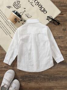1 件男童白色刺绣纽扣休闲衬衫，儿童长袖薄款正装衬衫，适合生日派对、晚会、洗礼和婴儿洗礼，春秋季 - 白色 - 查看 8