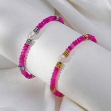 1pc Fashion Minimalist Versatile Stainless Steel & Natural Stone Bracelet, Multi-Color Options Suitable For Women Daily Wear