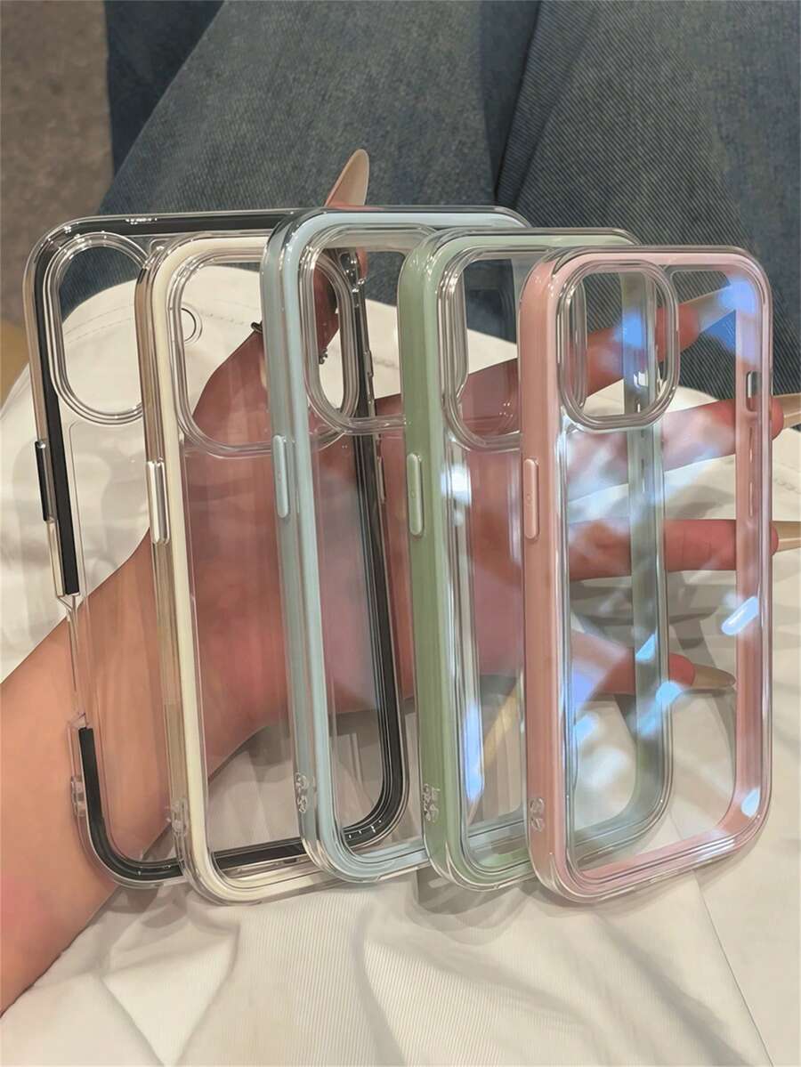 1 Stück INS einfache einfarbige Rand Transparente Handyhülle kompatibel mit iPhone16 15 14 13 12 11 Pro Max Plus Soft Rückseite - Pink - Übersicht 1