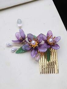 1 pieza / Elegante pinza para el cabello con diseño de flor de melocotón morado de gran tamaño, de 7CM de largo, con estilo antiguo chino, decoración para el cabello, cheongsam, borla larga, de material metálico con retención permanente del color, fácil de usar
