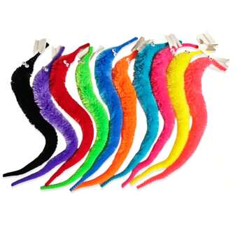 Verpakking van 10 stuks, Magic Twist Wiggle Worms, slingerende pluchen wormen aan een touwtje, 10 kleuren