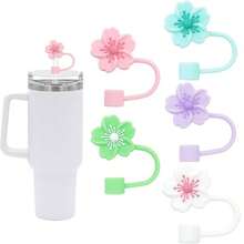 1/2/3/4/5/6/7/8 piezas Tapa protectora de pajita con diseño de flor de dibujos animados, tapa protectora de silicona para pajitas que se ajusta a tumblers de 30 y 40 onzas con asa, cubiertas de puntas de pajitas de beber lindas de 10 mm para accesorios de vasos - Multicolor - Ver 6