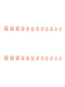 24 片装简约短款性感女孩白色花朵美甲可爱甜美按压式假指甲成品指甲贴，配指甲锉和果冻胶美甲用品指甲 - 彩色 - 查看 2