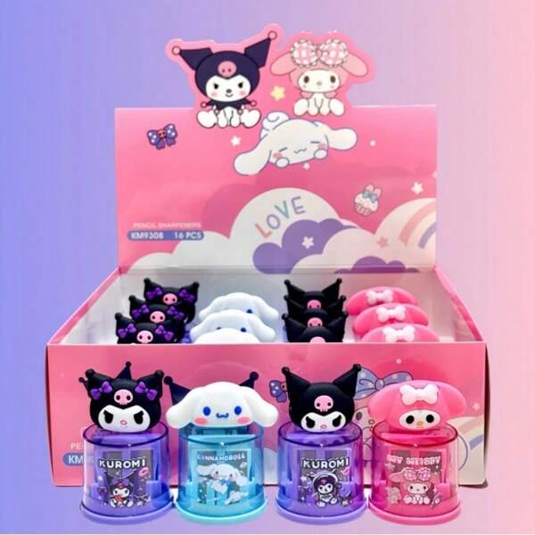 Sanrio Sacapuntas de doble control de silicona con diseño de Kuromi, estudiantes, Melody linda, Cinnamoroll, artículos escolares para niños, de vuelta a la escuela
