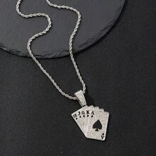 1 件嘻哈风格扑克牌吊坠项链，适合男女，街头风格礼物