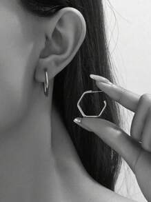1 par de pendientes minimalistas de acero inoxidable con forma de hexágono