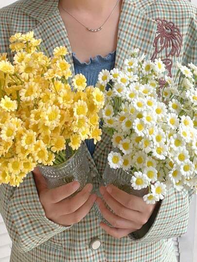 12Pcs Yellow Artificial Daisy Flowers Small Daisy Bouquet, High-End Luxury Ins Style Chamomile & Daisy Artificial Flower Bouquet, Home And Photography Decoration For Dining Table And Living Room, Valentine's Day, Gift Gifts Birthday Graduation For Wedding Arrangement, Vase Centerpiece, DIY Home Party For Home Room Decoration Aesthetics