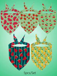 Set aleatorio de 5 piezas de pañuelos triangulares ajustables con diseños de frutas de Hawái de primavera y girasoles de verano para perros pequeños, medianos y grandes, y gatos - Multicolor - Ver 16