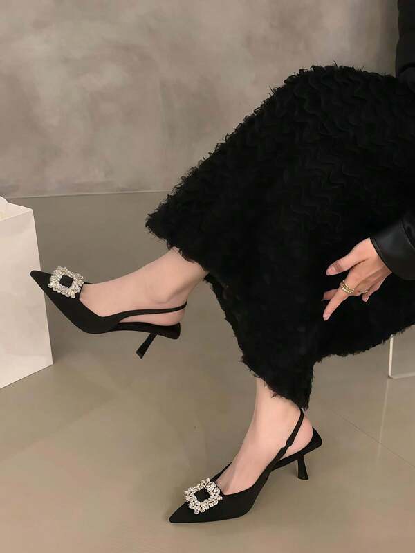 Women's Stylish Pointed Toe Sandals, New Design Closed Toe Mid Heels Dress Shoes