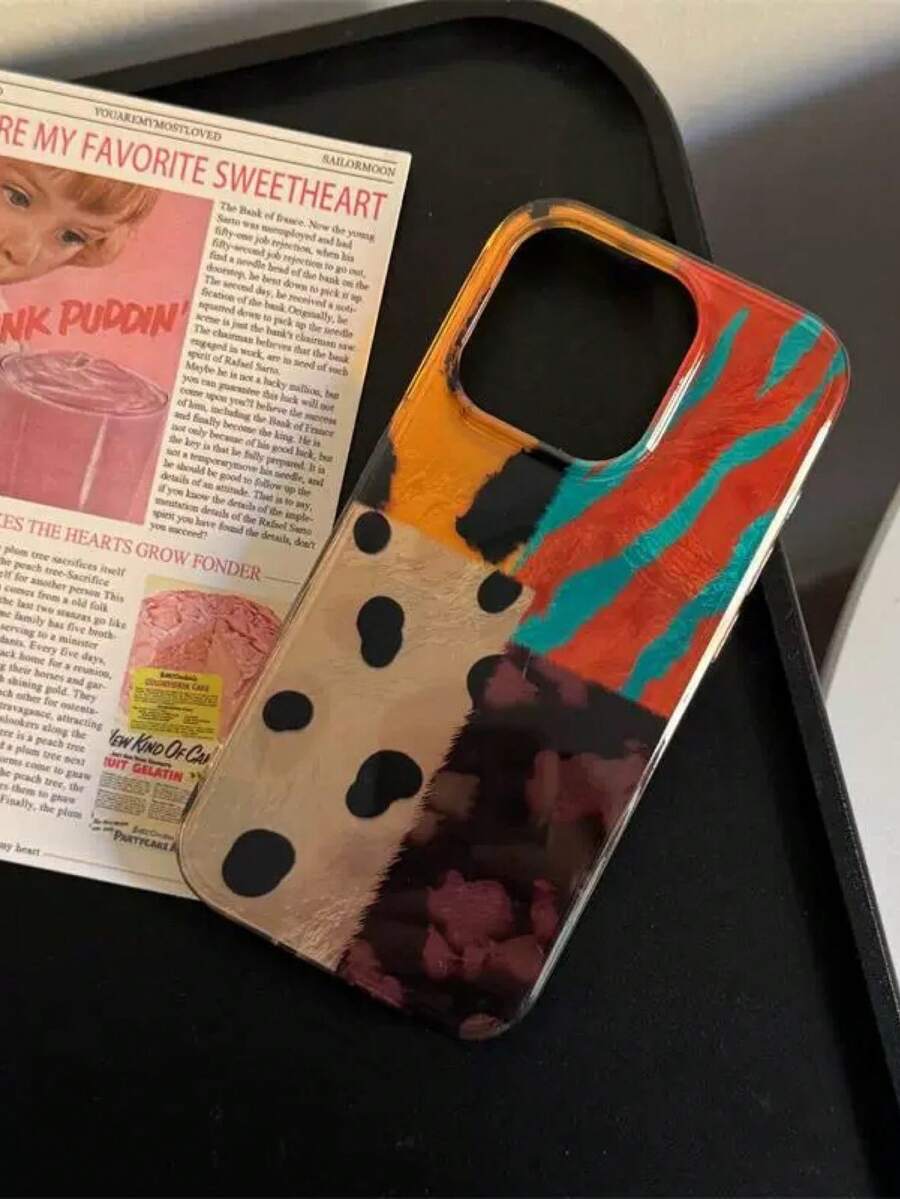 拼接复古豹纹四色双层手机壳 适用于苹果16 Pro Max/15 Pro Max/14 Pro Max/13 Pro/12 防水防震防摔防刮 - 巧克力棕 - 查看 1