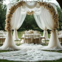 314.96 英寸白色婚礼拱门窗帘 - 雪纺面料窗帘，用于婚礼仪式和招待会装饰 - 透明面料，用于婚礼装饰 - 婚礼用品 - 订婚 - 情人节礼物 - 白色 - 查看 9