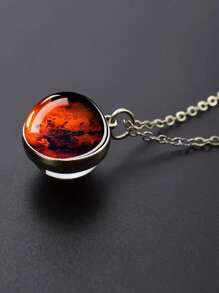 1pc Solar Universe Galaxy Pendant Necklace, Glass Ball Pendant Necklace, Fashion Jewelry Accessories Men's Gift