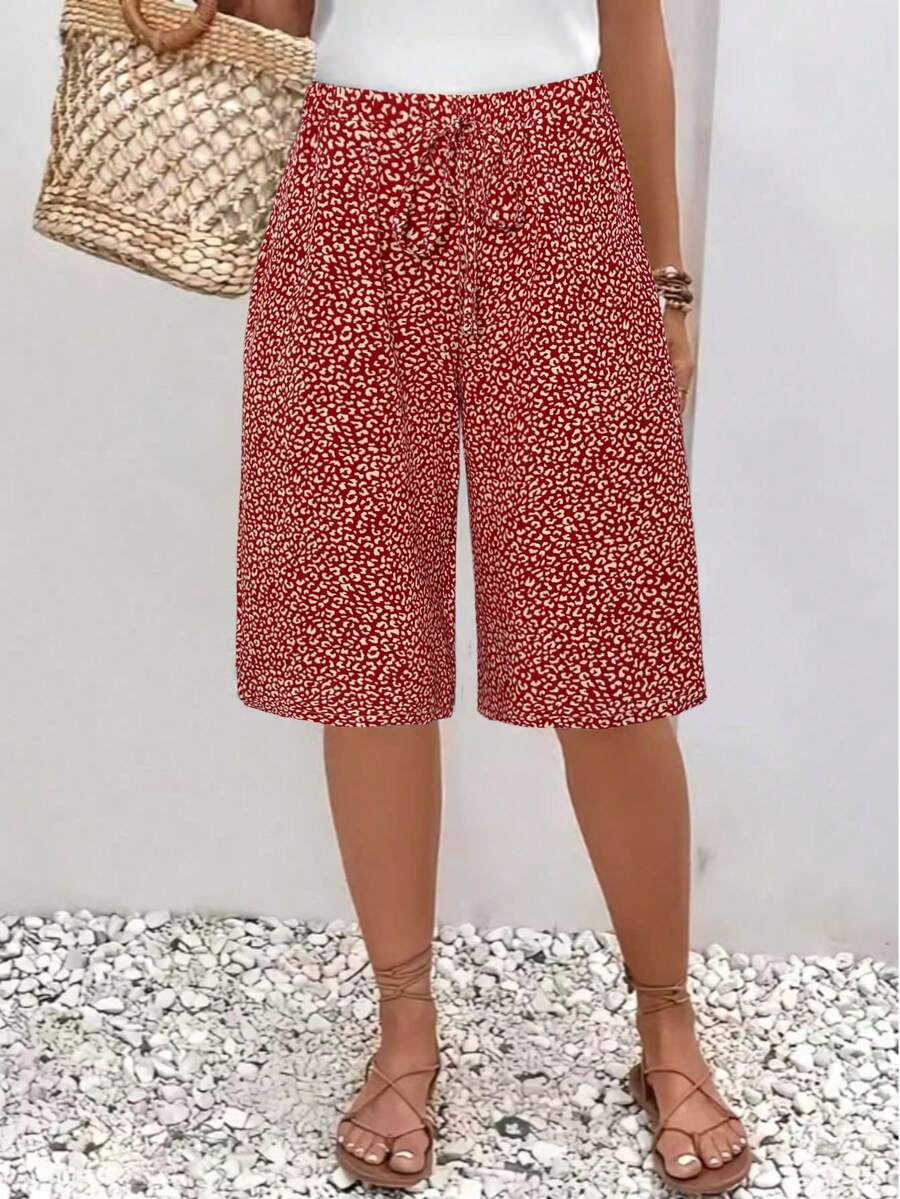 女士时尚休闲裤，宽松松紧腰沙滩裤，梭织面料抽绳长裤，适合所有季节