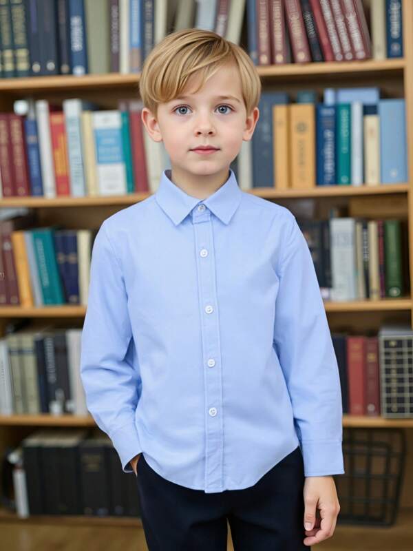 Camicia blu per ragazzo preadolescente, abbigliamento formale classico adatto per l'inizio della scuola, la stagione delle lauree, le esibizioni, le feste, le festività