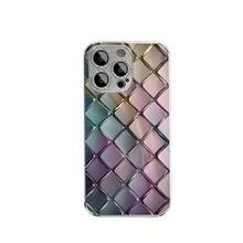Argyle Pattern 1pc Rhombus Pattern Tempered Glass Phone Case, Elegant & Premium, Compatible With IPhone - Silver - View 6