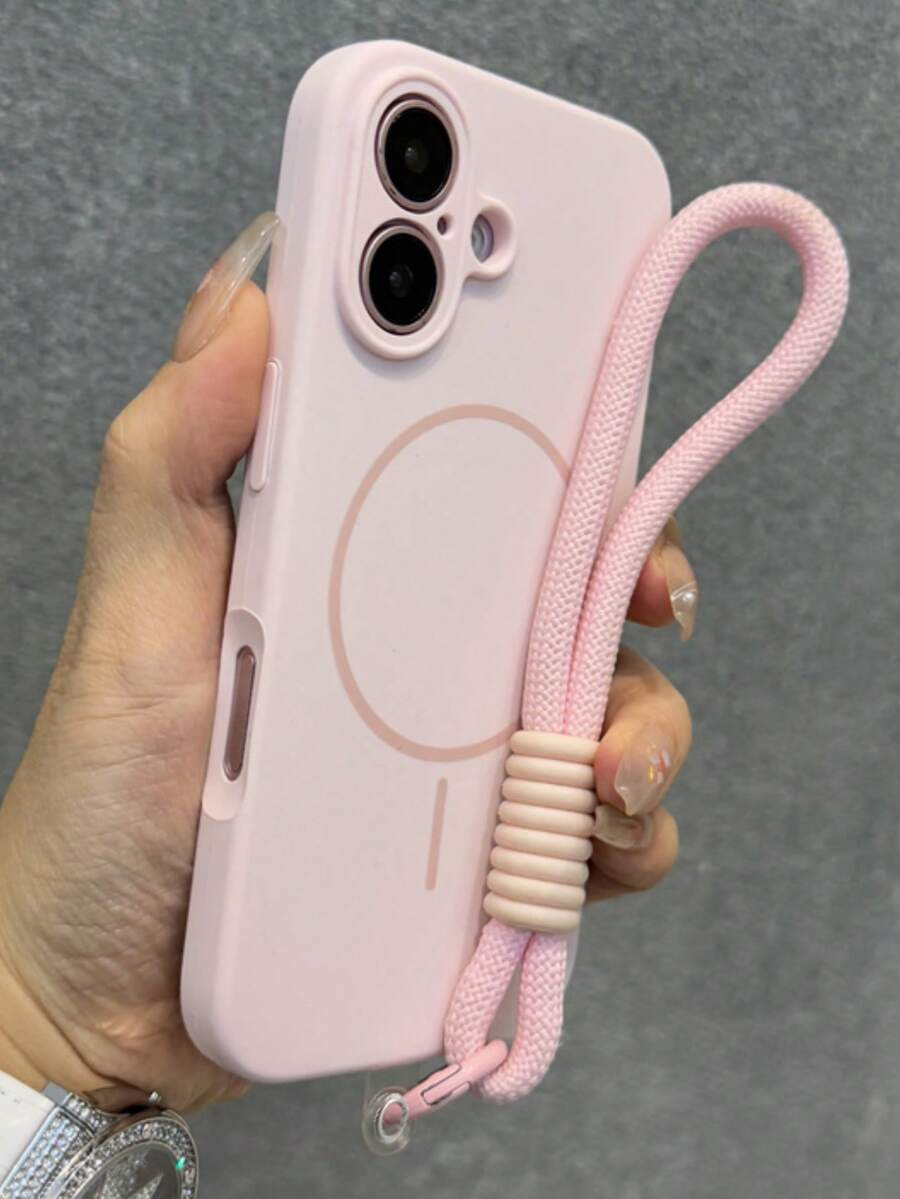 1个磨砂液态硅胶极简磁吸手机壳，带短挂绳，兼容 17 Air 16 15 14 13 12 Pro Max Plus，支持无线充电，柔软硅胶后盖 - 淺粉色 - 查看 1