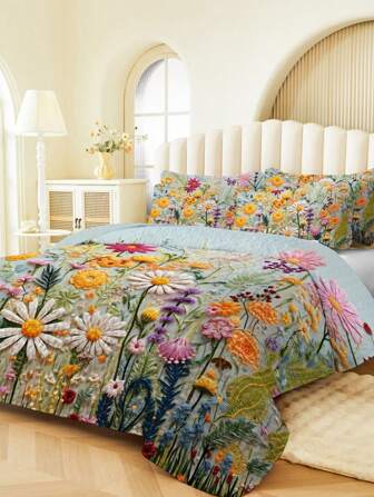 2/3pcs Bedding Set (1pc Bedspread + 1/2pcs Pillow Case), 3D Floral Print, Soft & Comfortable, Stylish & Fresh, Suitable For Hotel, Bedroom, Dorm, Bedding Set, All Season