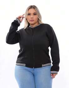 Women's Plus Size Bomber Jacket With Zipper Outerwear G1 G2 G3 - Black - View 2