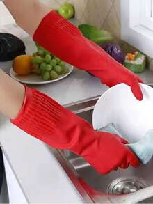 1/5 件橡胶家用清洁手套，防水洗碗手套，防滑厨房手套，可重复使用且具有防护作用的手套，非常适合清洁、园艺和多用途使用，提供出色的抓握力和保护