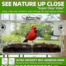 Alimentatore per uccelli in acrilico con gancio adesivo indolore, trasparente chiaro, regalo per birdwatching all'aperto, decorazione da giardino