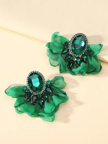 波西米亚风格布艺花朵耳环女款仿宝石花卉大耳钉适合派对舞会海边度假珠宝