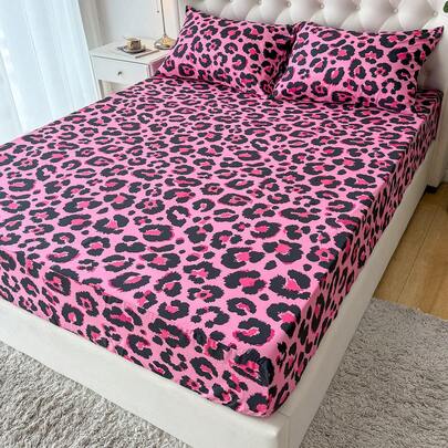 Bộ ga trải giường họa tiết da báo hồng (2/3 món) (1 ga trải giường, 1/2 vỏ gối, không bao gồm chăn bông)