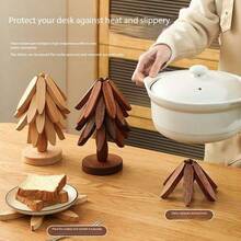 3pcs/5pcs Wooden Triangle Pad Coasters, Tree-Shaped Heat Resistant Table Mat Cup Placemat, Creative Christmas Tree Trivet Decor, Stylish, Multipurpose Decoration