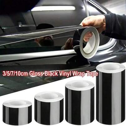 3/5/7/10 CM * 500CM glänzender schwarzer Vinyl Zierstreifen, selbstklebendes universelles verchromtes schwarzes Zierband, Fensterleistenfolie Tape Chrome Blackout Vinyl für Autoinnenraum, Motorhaube, Dach, Säulen