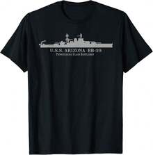 Camiseta con dibujo técnico del Acorazado USS Arizona BB-39 de la Segunda Guerra Mundial - Negro - Ver 1