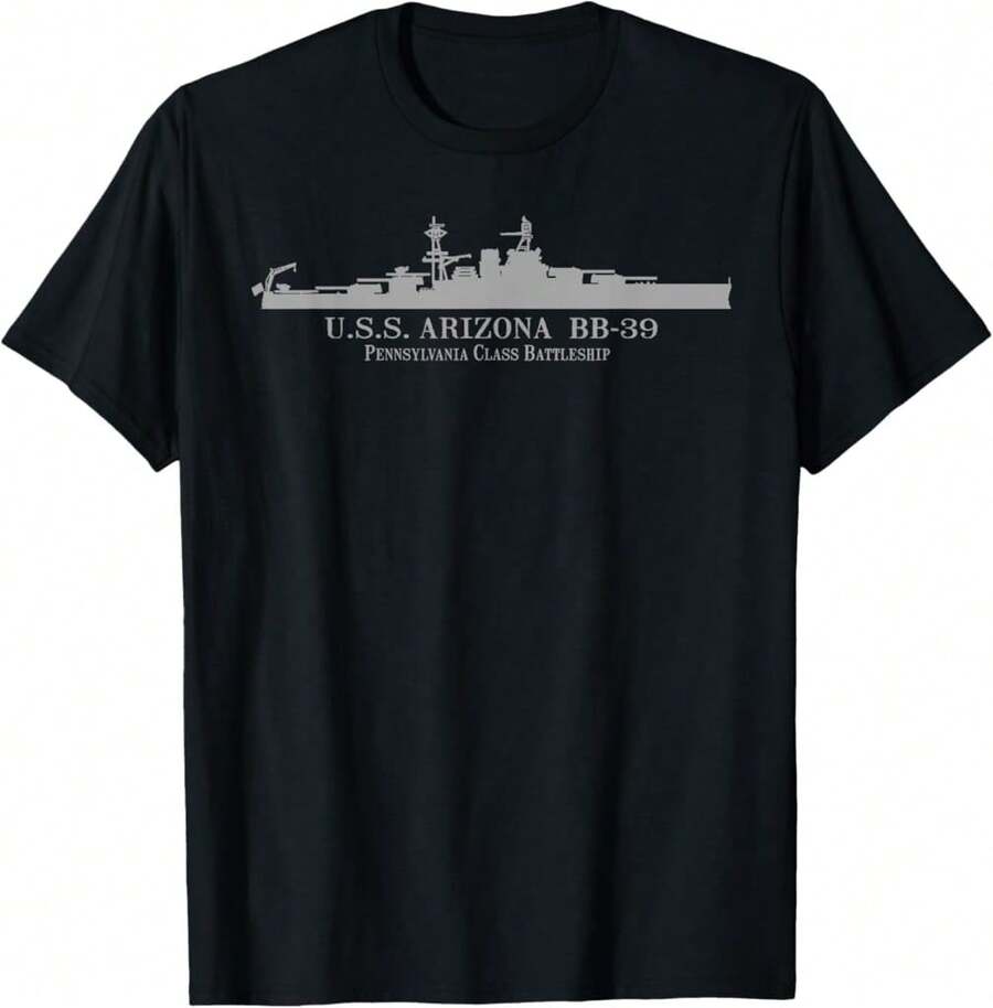 Camiseta con dibujo técnico del Acorazado USS Arizona BB-39 de la Segunda Guerra Mundial - Negro - Ver 1