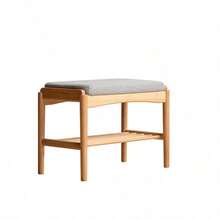 (Beige) Natural Solid Wood Shoe Bench, Mid-Century Modern Storage Bench With High Rebound Sponge Cushion For Entryway And Living Spaces - default - View 1