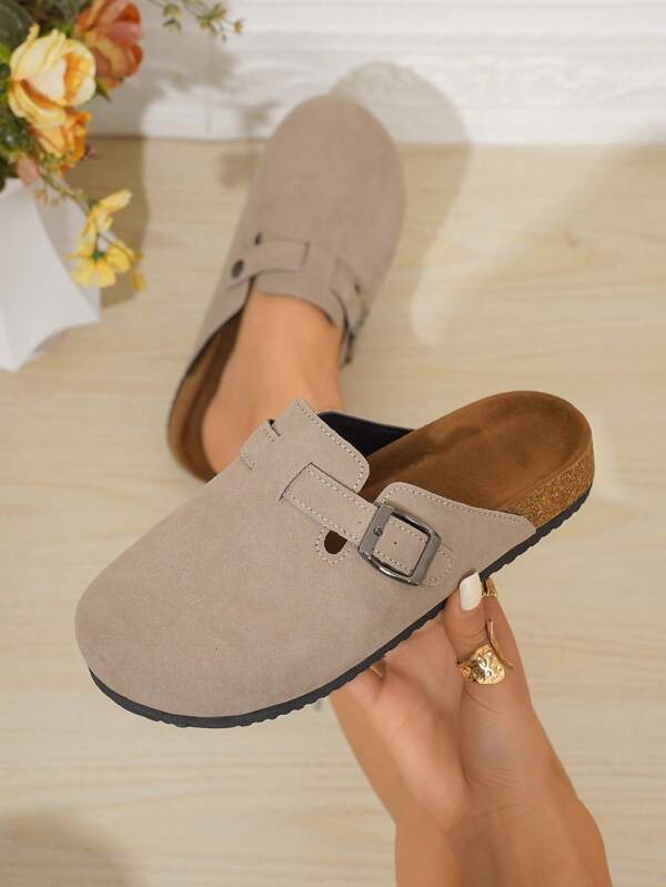 Nuevas sandalias de corcho cerradas tipo mula para niña 2025, pantuflas de corcho suaves tipo slip-on