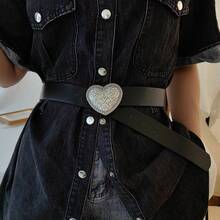 1 chiếc thắt lưng khóa trái tim thời trang, thắt lưng quần jeans nữ họa tiết nổi Y2K của Mỹ, màu đen - A - Xem 1