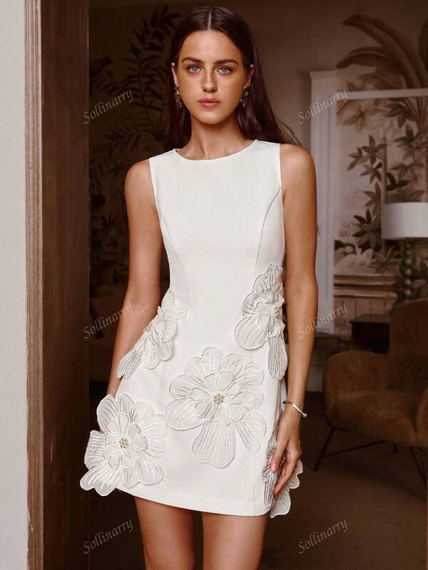 Vestido mini de mujer nuevo para el verano sin mangas con decoración floral 3D, vestido elegante para fiestas/graduación