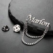 1pc Customized Elegant Crown Name Brooch Pin, Personalized Minimalist Stainless Steel Chain Lapel Pin Brooch For Men As Gifts For Boyfriend, Husband, Son, Father And Unisex Fashionable Jewelry