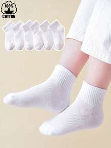 6 pares de calcetines deportivos de algodón 100% sólidos y blancos, con malla transpirable y elástica para uso casual - Blanco - Ver 1