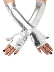 1pc Long Stretchy Ladies' Party/Formal Event Sleeve Gloves - Silver - View 2