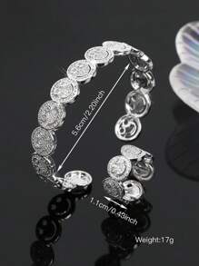 2pcs Set Luxury Elegant Smiling Face Bangle And Ring Set, Fashion Minimalist Copper Alloy Cubic Zirconia Jewelry Set, Valentine's Jewelry Gift
