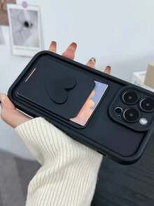 Heart 1pc Minimalist Dopamine-Printed Matte Phone Case With Card Slot, Fits 16 Pro Max - Black - View 3