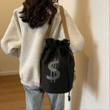 Sac à dos en canevas avec fermeture à cordon, sac d'argent vêtements avec logo dollar, sac de transport pour fêtes, cadeaux, banques, braquages, pirates, cowboys, jeux de rôle, fêtes à thème, fournitures scolaires, rentrée scolaire