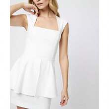 French Connection Women's Whisper Peplum Square-Neck Mini Dress | Fall Fashion | Women Active Dresses - Summer White - 查看 3