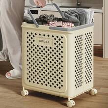 Collapsible Laundry Basket With Wheel Foldable Portable Hamper For Dirty Clothes - Beige - View 1
