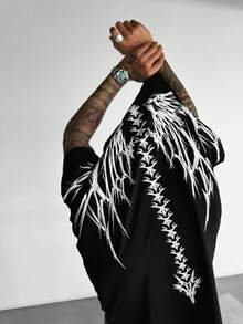 Men's Colorblock Printed Crew Neck Short Sleeve T-Shirt, Suitable For Summer - 黑與白 - 查看 4