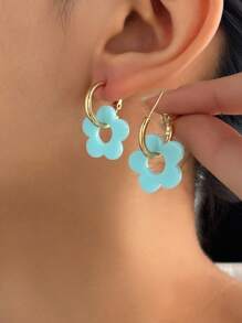 1 par de pendientes con colgante de trébol azul de acrílico, elegantes y lindos, aptos para mujeres, ideales para citas, fiestas y regalos