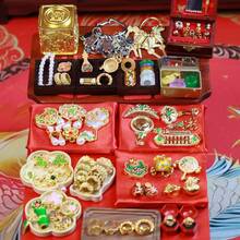 1 套迷你娃娃屋中国风场景嫁妆模型，房东和女房东人物模型，第二代钥匙配件