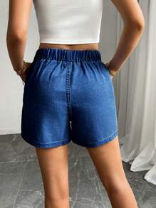 Mobula Sound# Sexy Music Festival Casual Vacation Stylish Fashion Elegant Elastic Waist Loose Women Blue Denim Shorts, Spring/Summer