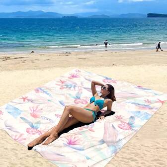 1pc Large Sea Turtle Print Beach Blanket - Waterproof, Sand-Resistant, Lightweight & Durable, Polyester, Bohemian Style, Ideal For Travel, Camping, Picnics, Turtle Decor