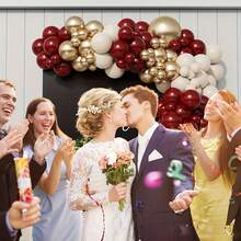 129件套酒红色、米色、金色金属质感波西米亚风婚礼拱门气球装饰套装，适用于新娘婚礼、情人节、生日、婚宴、礼物派对、毕业典礼、周年纪念、洗礼、主题派对、家居装饰、摄影、嘉年华、婴儿派对等多种场合。 - 彩色 - 查看 7